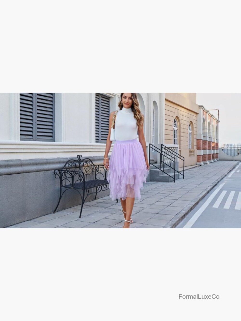 High Waist Elastic Midi Tutu Skirt A-Line Irregular Layered Mesh Tulle Skirt - Picture 7 of 7